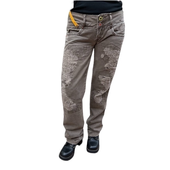 RARE BLUE COLLECTION Straight Button Fly Distressed Jeans Brown Size 29 Waist - Picture 3 of 16